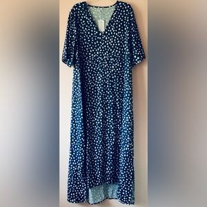 ❣️NWT navy white polkadot V-neck maxi dress size XXL